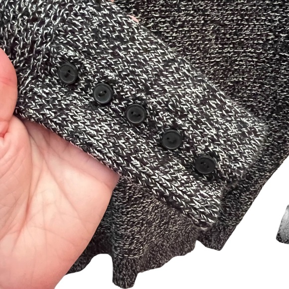 LOFT Marled Black and White Knit Sweater with Button Cuff Size Small 100% Cotton - Picture 7 of 9